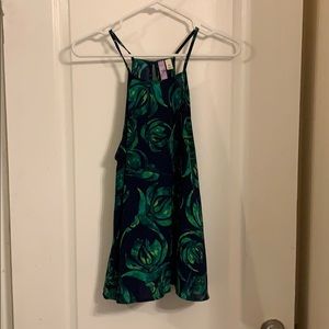 Blue and green floral tank blouse